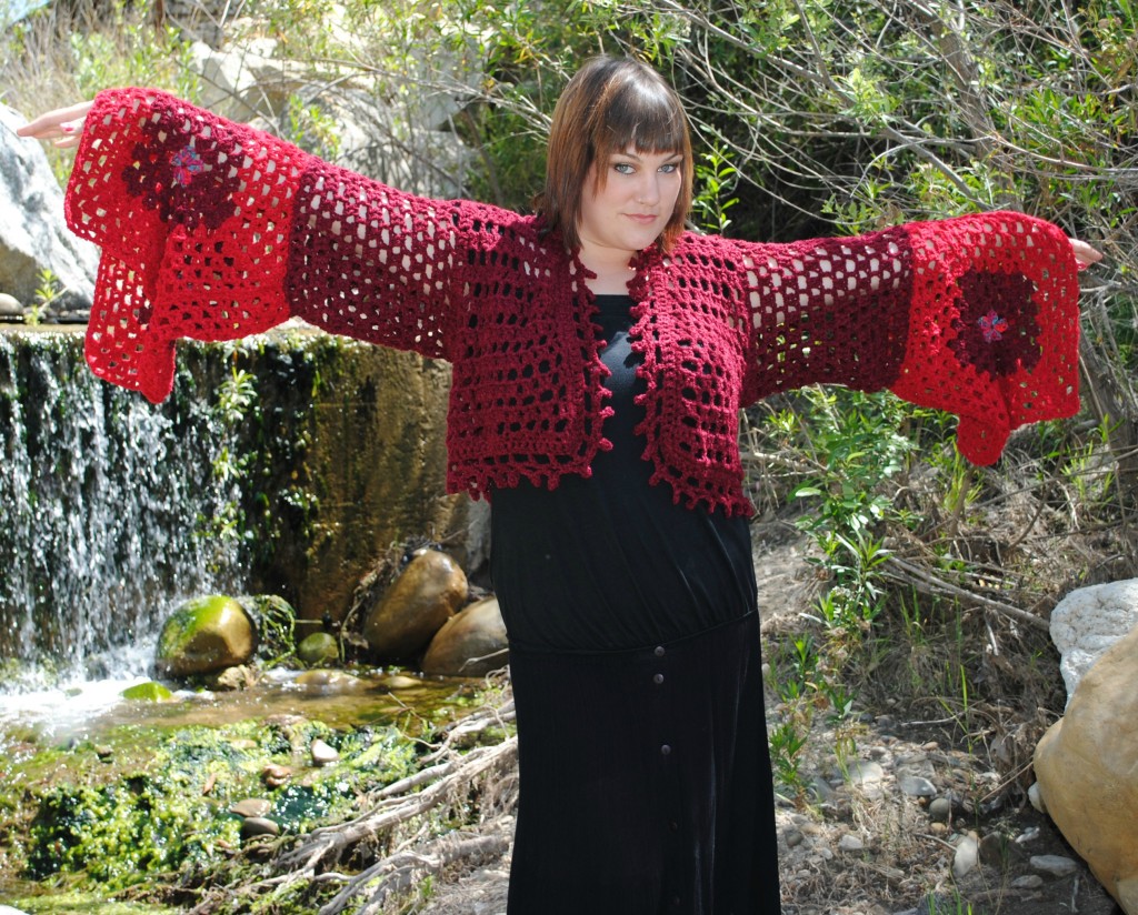 Crocheted Cardigan with Granny Square Sleeve Detail