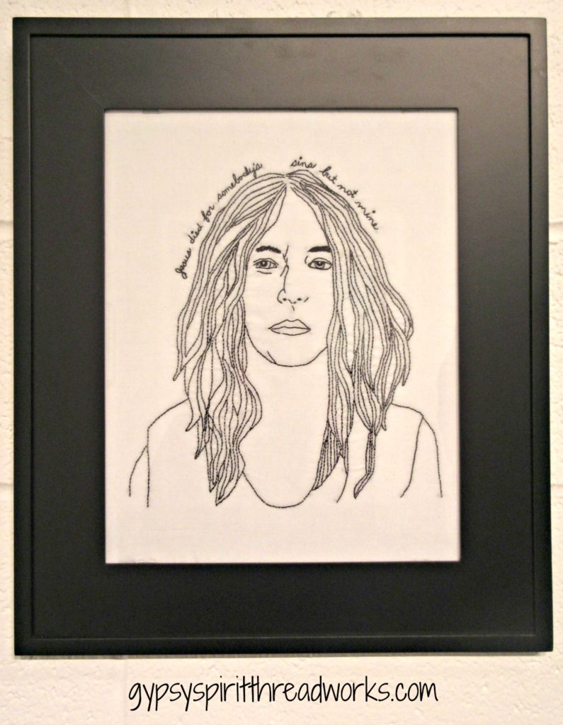 Horses, hand embroidery, 2017. Portrait of Patti Smith.